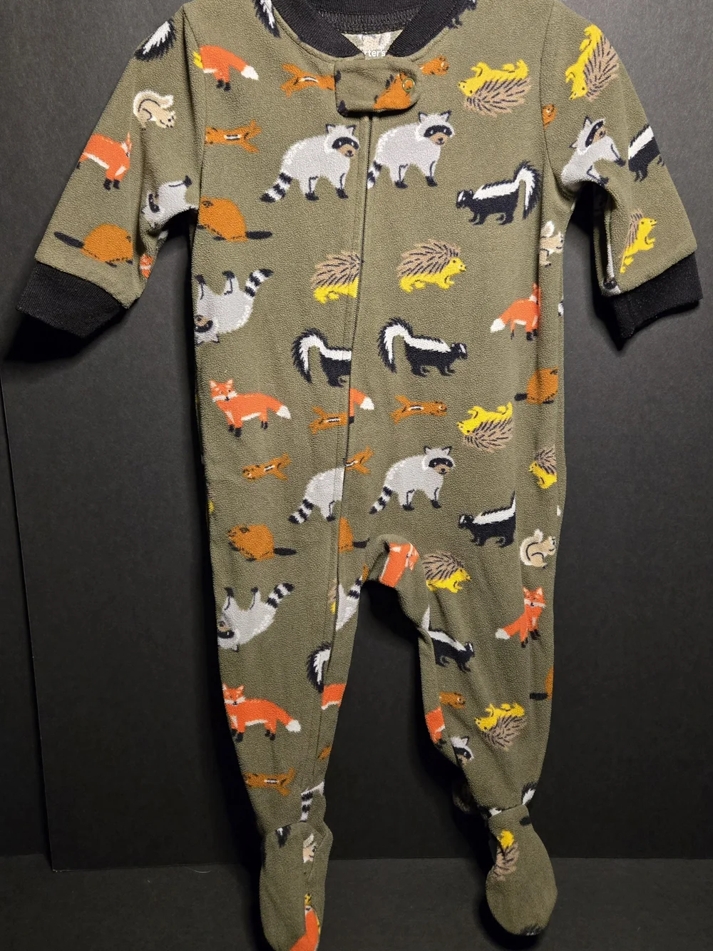 Carter's Olive Green Woodland Animal Footed One-Piece